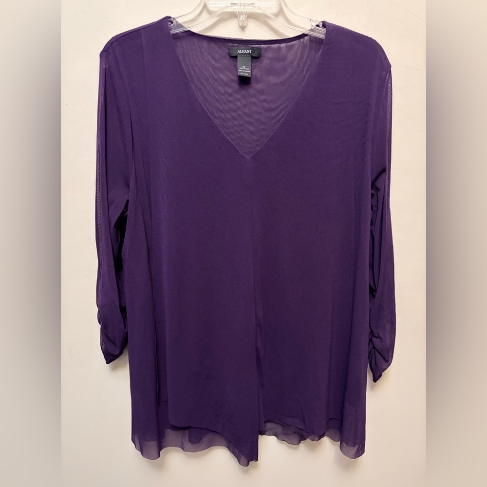 ALFANI Sheer Lined V-Neck Blouse